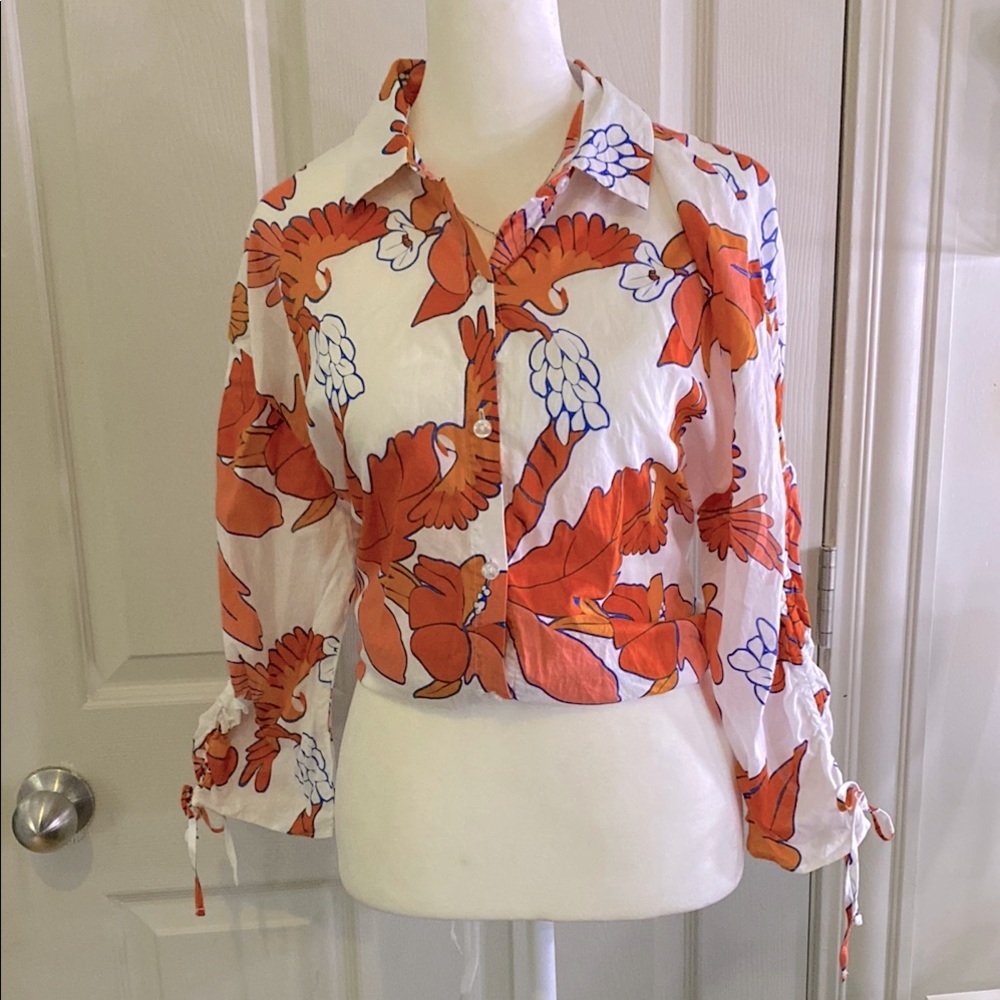 Floral Orange Button-Up Blouse